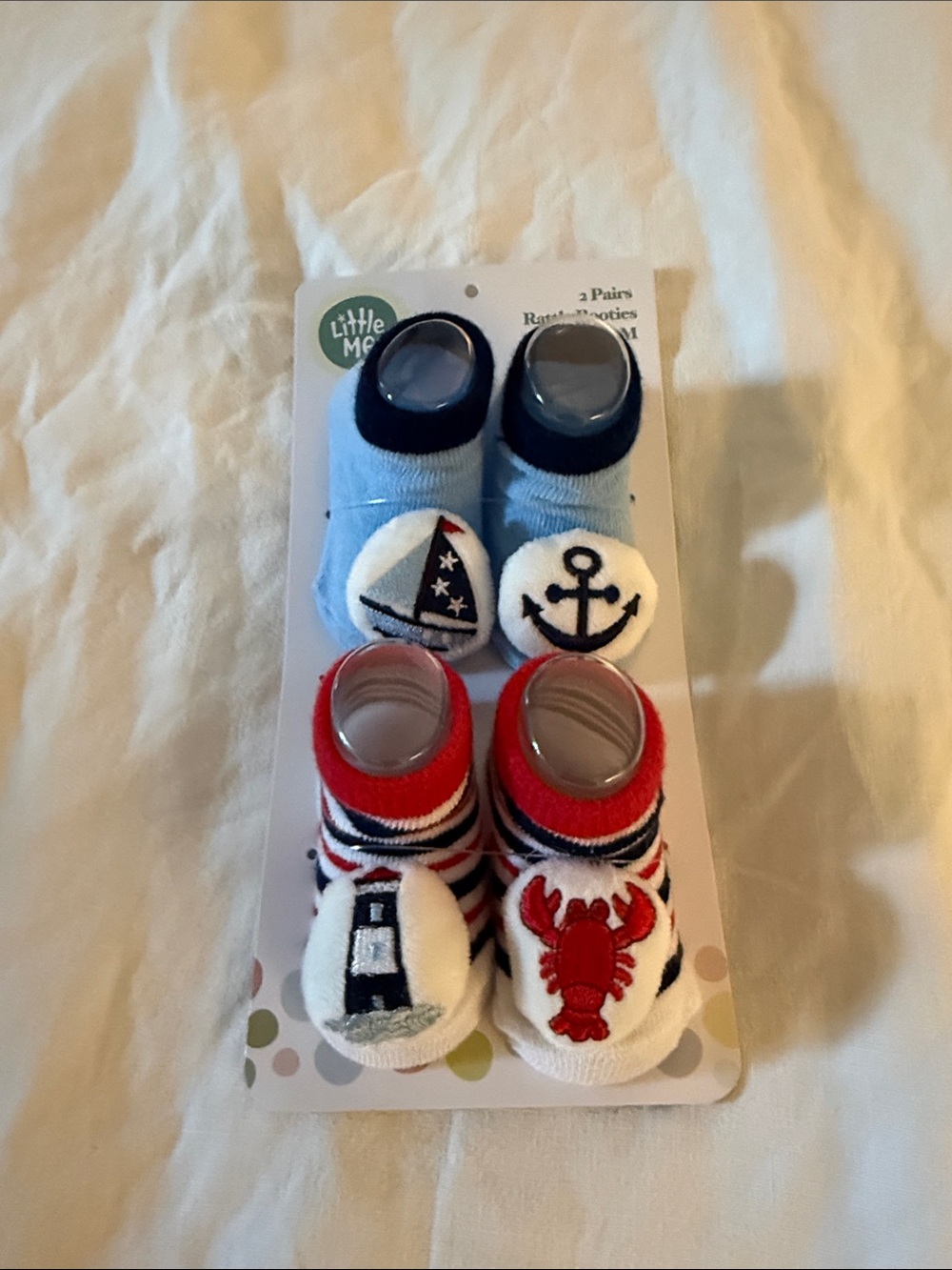 Little Me Nautical Rattle Booties Set - Blue & Red - Picture 3 of 3